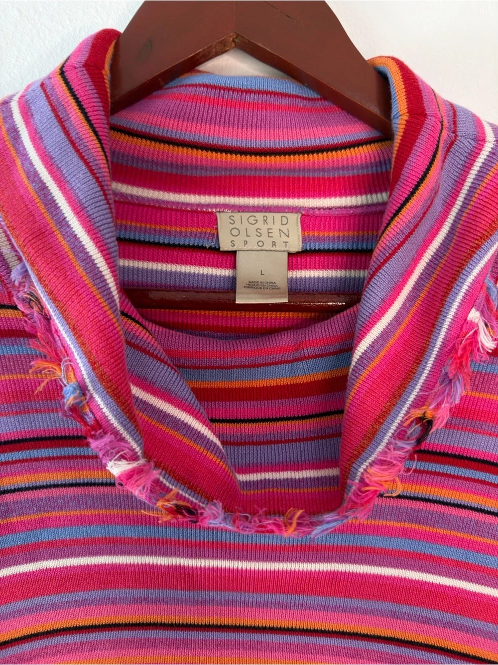 Vintage 90s Y2K Sigrid Olsen Striped‎ Sweater Kidcore Colorful Boho Fringe Trim